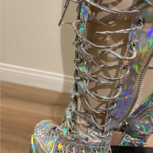 Dolls Kill Holographic Lace-Up platform Boots - Picture 12 of 15